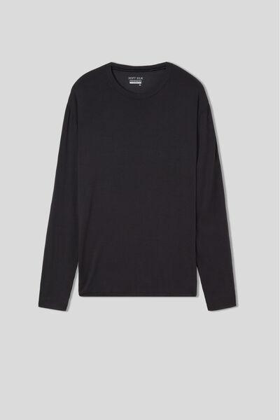 Black Soft Silk Long-Sleeved Top, , large image number 1