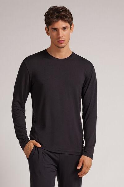 Black Soft Silk Long-Sleeved Top, , large image number 2