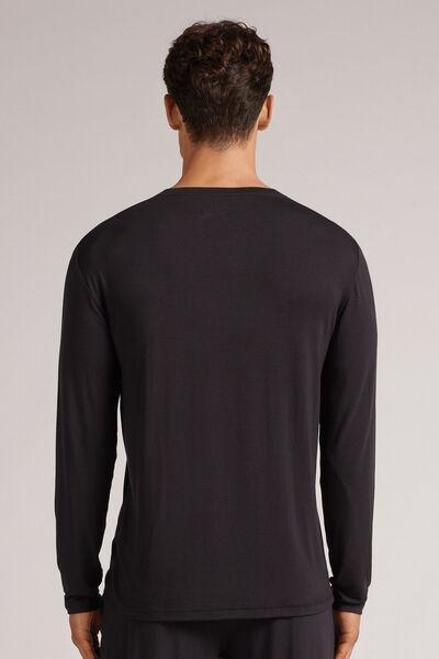 Black Soft Silk Long-Sleeved Top, , large image number 3