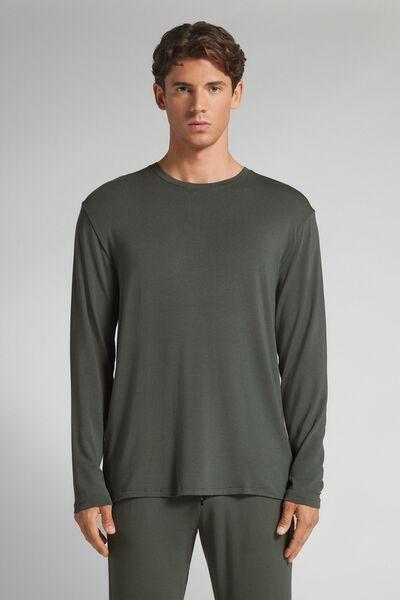 Green Scuro Long-Sleeved Soft Silk Top, B601_640J, large image number 0