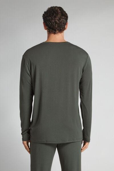 Green Scuro Long-Sleeved Soft Silk Top, B601_640J, large image number 3