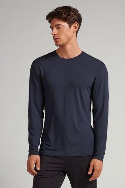 Blue Soft Silk Long-Sleeved Top, Midnight Blue, medium