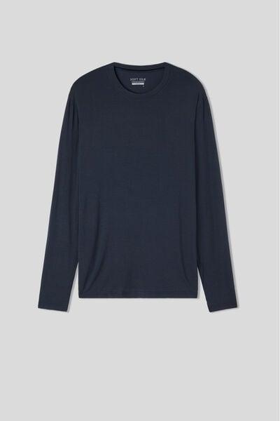 Blue Soft Silk Long-Sleeved Top, Midnight Blue, medium