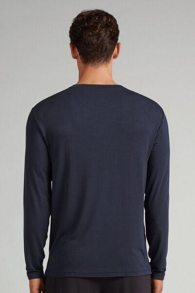 Blue Soft Silk Long-Sleeved Top, Midnight Blue, large image number 6