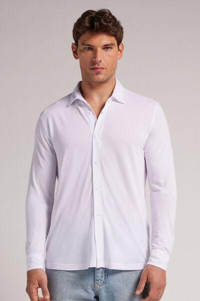 White Silk Modal Pique Shirt, , large image number 0