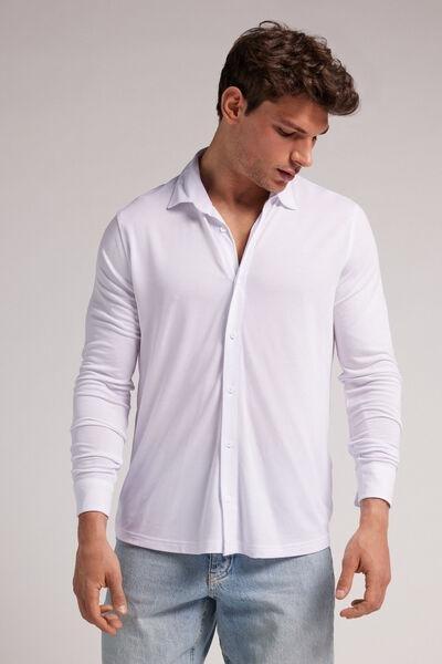 White Silk Modal Pique Shirt, , large image number 1