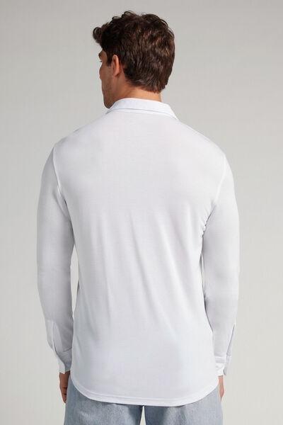 White Silk Modal Pique Shirt, White, large image number 3