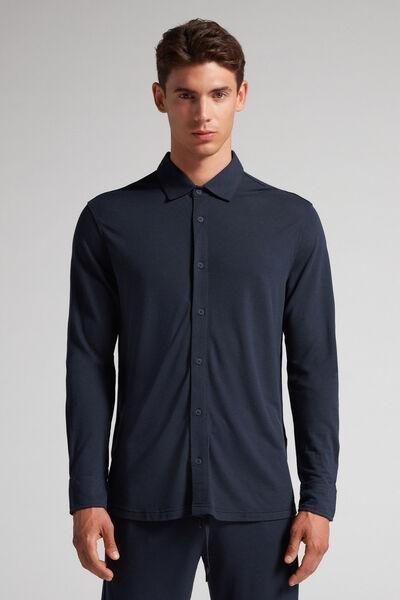 Blue Silk Modal Pique Shirt, , medium