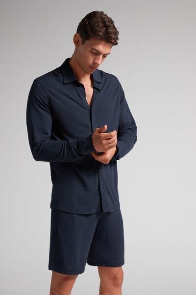 Blue Silk Modal Pique Shirt, , large image number 1