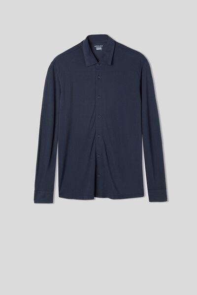 Blue Silk Modal Pique Shirt, , large image number 2