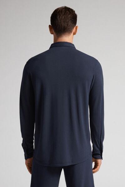 Blue Silk Modal Pique Shirt, , large image number 3
