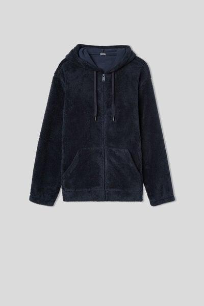 Blue Zip-Up Teddy Sweatshirt, Midnight Blue, large image number 2