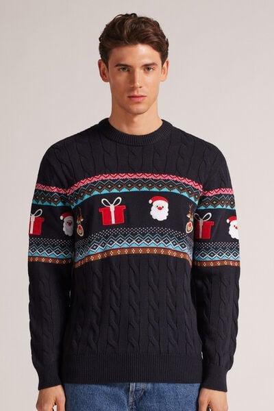 Blue - 800 - Midnight Blue Father Christmas and Reindeer Christmas Jumper, , large image number 0