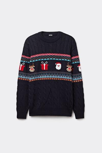 Blue - 800 - Midnight Blue Father Christmas and Reindeer Christmas Jumper, , large image number 1