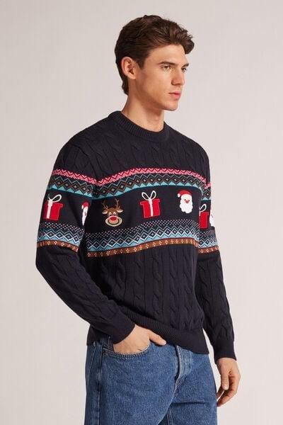 Blue - 800 - Midnight Blue Father Christmas and Reindeer Christmas Jumper, , large image number 2