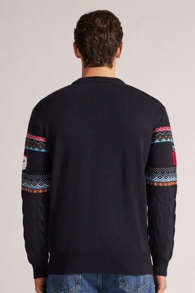 Blue - 800 - Midnight Blue Father Christmas and Reindeer Christmas Jumper, , large image number 3