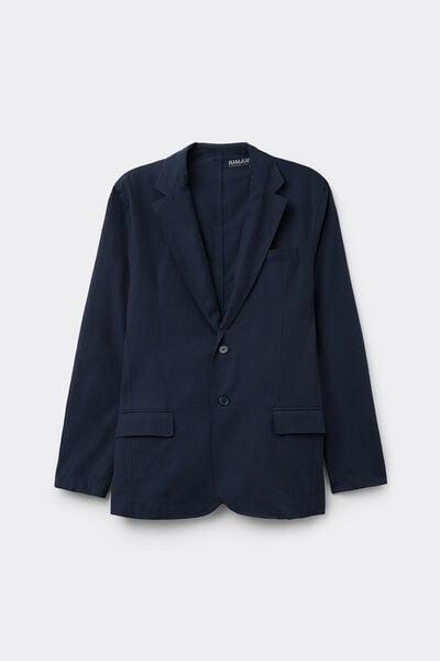 Blue Cotton And Linen Canvas Blazer, , medium
