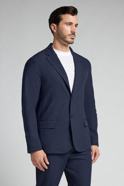 Blue Cotton And Linen Canvas Jacket, B601_585J, large image number 1