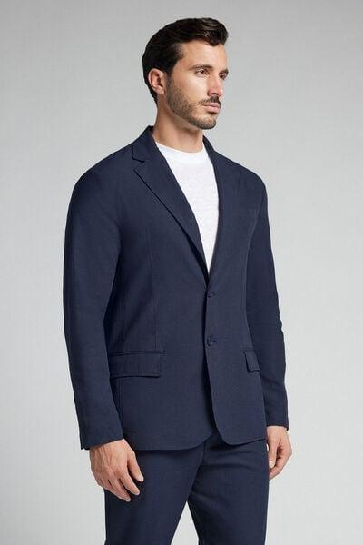 Blue Cotton And Linen Canvas Blazer, , large image number 1