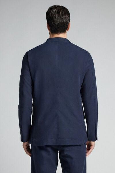 Blue Cotton And Linen Canvas Blazer, , large image number 2