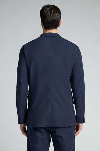 Blue Cotton And Linen Canvas Jacket, B601_585J, large image number 3