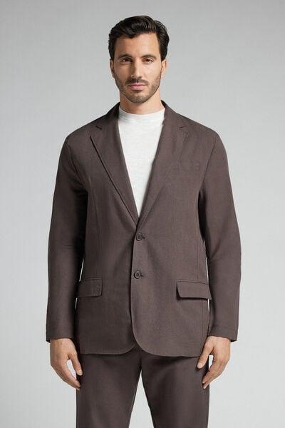 Brown Cotton And Linen Canvas Blazer, , medium