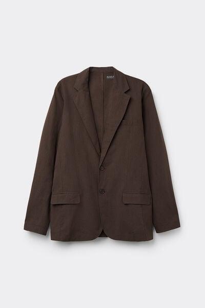 Brown Cotton And Linen Canvas Blazer, , large image number 1
