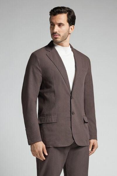 Brown Cotton And Linen Canvas Blazer, , large image number 2