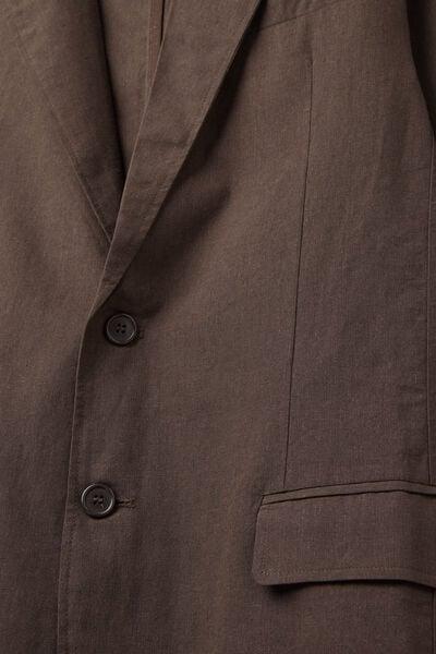 Brown Cotton And Linen Canvas Blazer, , large image number 4