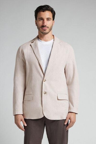 Beige Cotton And Linen Canvas Jacket, B601_917I, medium