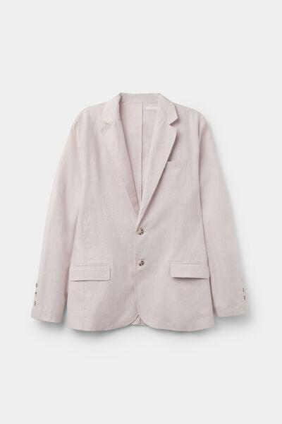 Beige Cotton And Linen Canvas Blazer, , large image number 1
