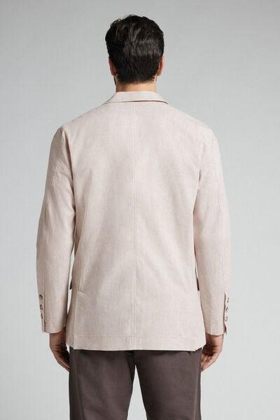 Beige Cotton And Linen Canvas Blazer, , large image number 3