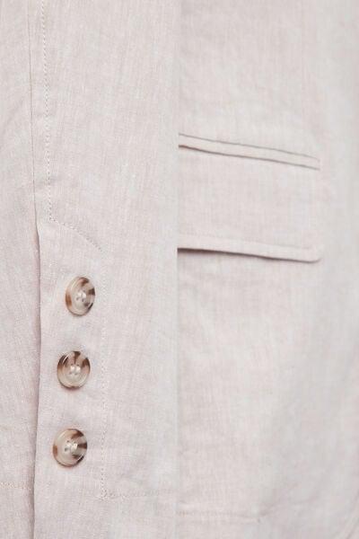 Beige Cotton And Linen Canvas Blazer, , large image number 4
