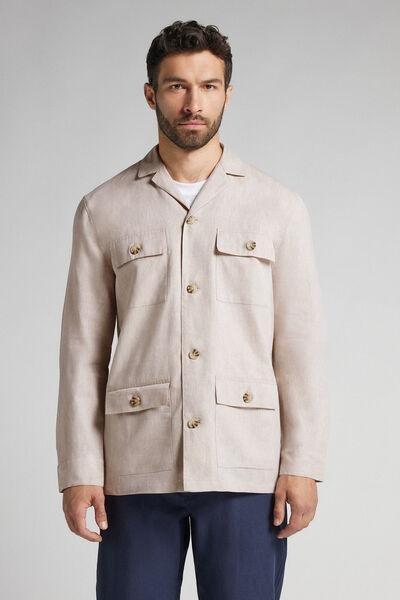 Ecru Linen And Cotton Safari Jacket, , large image number 0