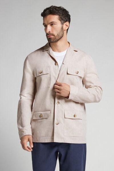 Ecru Linen And Cotton Safari Jacket, , large image number 1