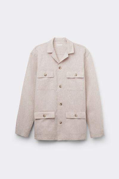 Ecru Linen And Cotton Safari Jacket, , large image number 2