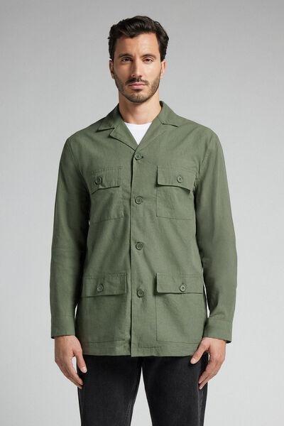 Green Linen And Cotton Safari Jacket, B601_933J, medium