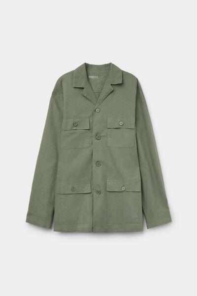 Green Linen And Cotton Safari Jacket, B601_933J, large image number 2