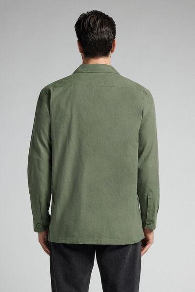 Green Linen And Cotton Safari Jacket, B601_933J, large image number 3