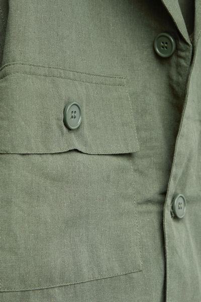 Green Linen And Cotton Safari Jacket, B601_933J, large image number 4