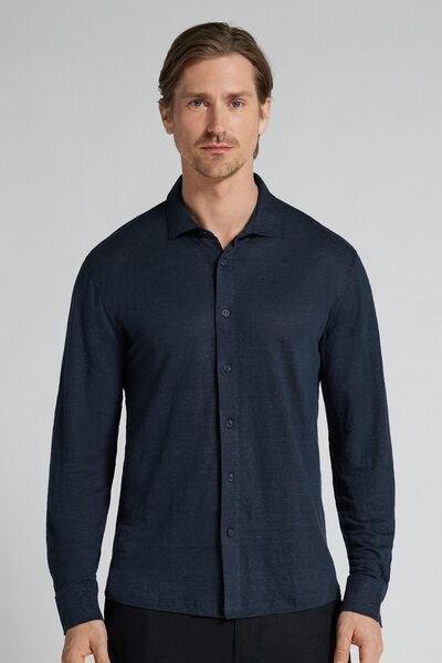 Blue Long Sleeve 100% Soft Linen Shirt, B601_585J, large image number 0