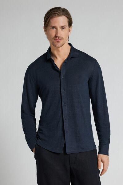 Blue Long Sleeve 100% Soft Linen Shirt, B601_585J, large image number 1