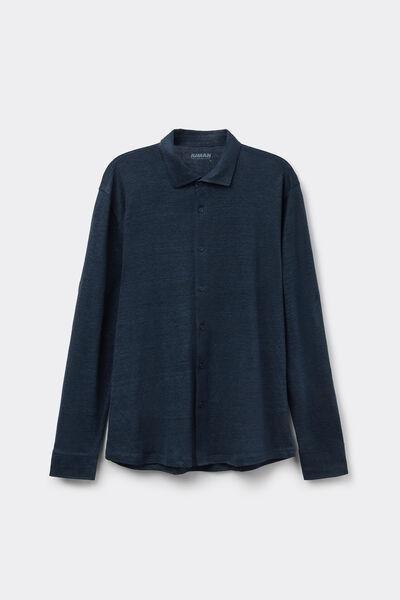 Blue Long Sleeve 100% Soft Linen Shirt, B601_585J, large image number 2