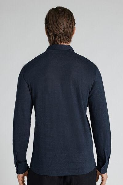 Blue Long Sleeve 100% Soft Linen Shirt, B601_585J, large image number 3