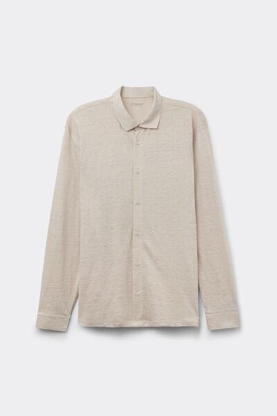 Beige Long Sleeve 100% Soft Linen Shirt, B601_959I, large image number 2