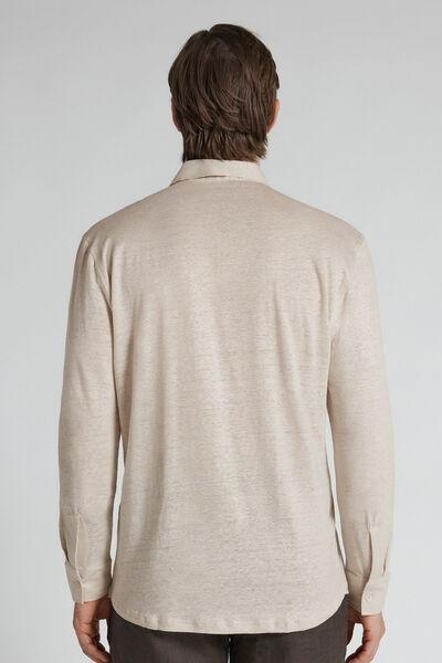 Beige Long Sleeve 100% Soft Linen Shirt, B601_959I, large image number 3