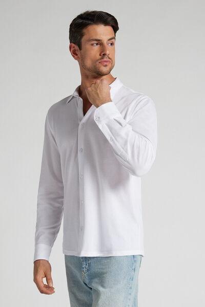 White Long Sleeve Cotton Shirt, White, large image number 1