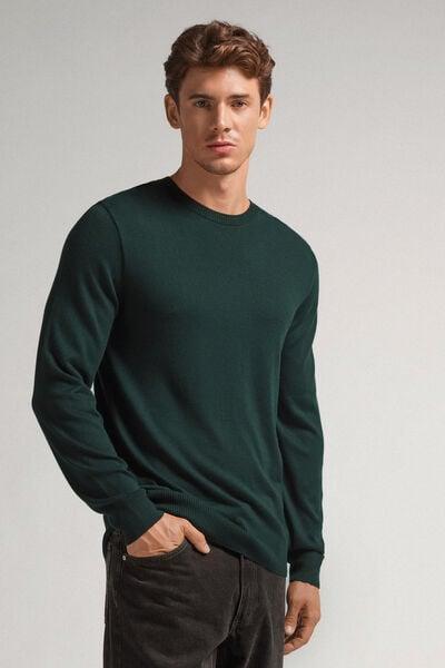 Green Scuro Long-Sleeved Round-Neck Jersey Top, B601_132J, large image number 1