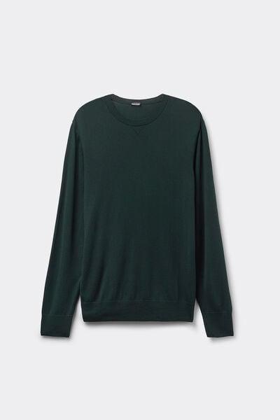 Green Scuro Long-Sleeved Round-Neck Jersey Top, B601_132J, large image number 2