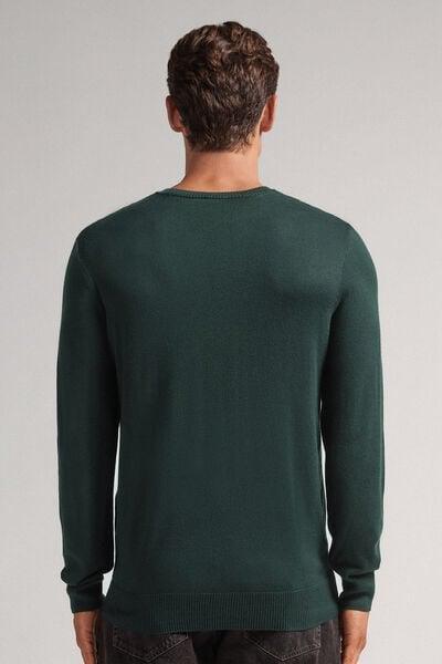 Green Scuro Long-Sleeved Round-Neck Jersey Top, B601_132J, large image number 3
